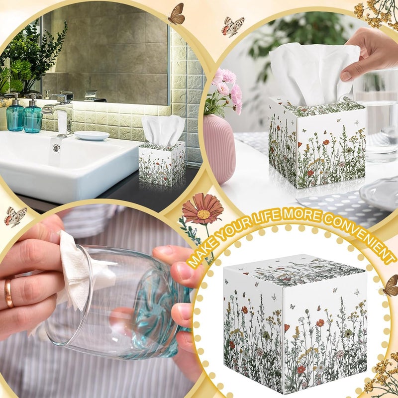 Fourluoo 12 Pack Fall Floral Facial Tissues Cube Boxes 600 Sheets 3 Ply Small Square Wildflower Face Tissues Bulk for Autumn Christmas Car Bedroom Supplies - Image 5